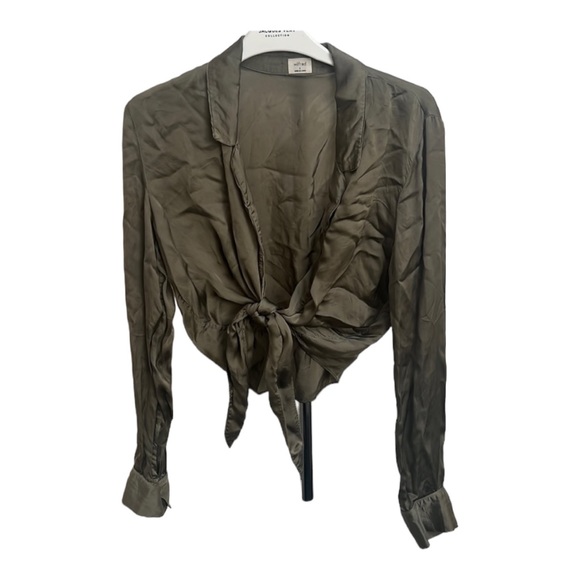 Aritzia Sage Green Tie Front Top Silk Wilfred - Picture 1 of 8